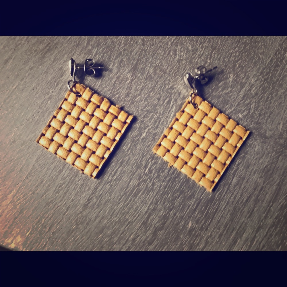 Leather Mustard Handmade Earrings